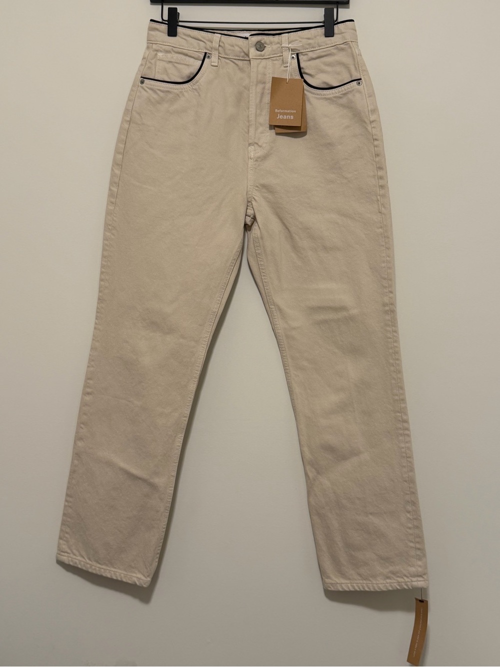 Reformation Jeans NWT Size 29 Almond With Piping Cynthia High Rise Straight Jean